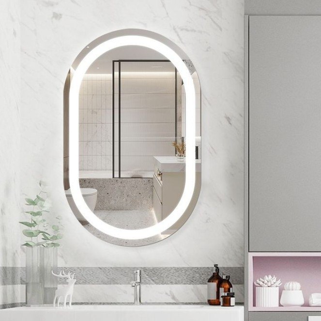 Kaca Cermin Led Touchscreen Kapsul Kaca Dinding Kamar Mandi Aesthetic