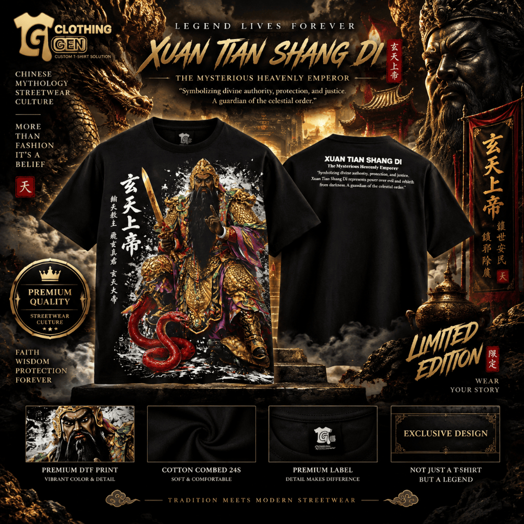 Kaos Xuan Thian Sang Di Hian Thian Siang Tee Hitam Dewa Langit Limited Design Bahan Cotton Combed 24
