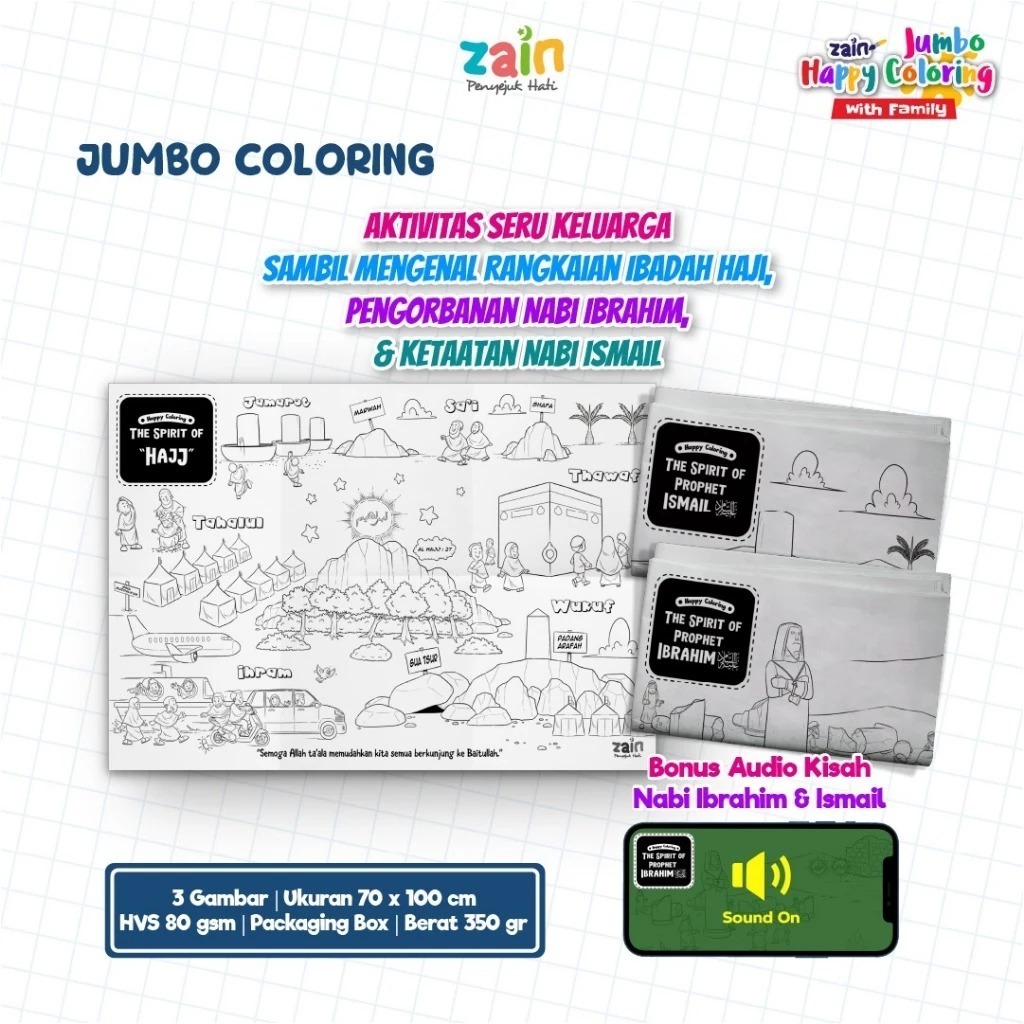 Paket Jumbo Coloring Anak Islami, Isi 3 : Hajj, Ibrahim, Ismail - ZAIN