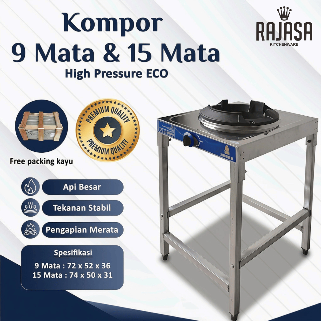 Kompor Gas High Pressure Stainless Steel Api Biru 9 & 15 Mata INCLUDE PACKING KAYU | Kompor Gas Cor 