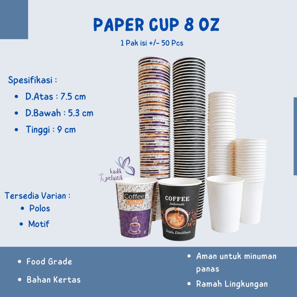 Paper Cup 8oz Tanpa Tutup l Gelas Kertas Kopi Tahan Panas 8oz