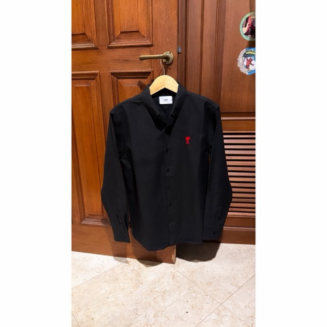 Kemeja AMI Paris Alexandre Mattiussi Black Cotton Shirt Hitam