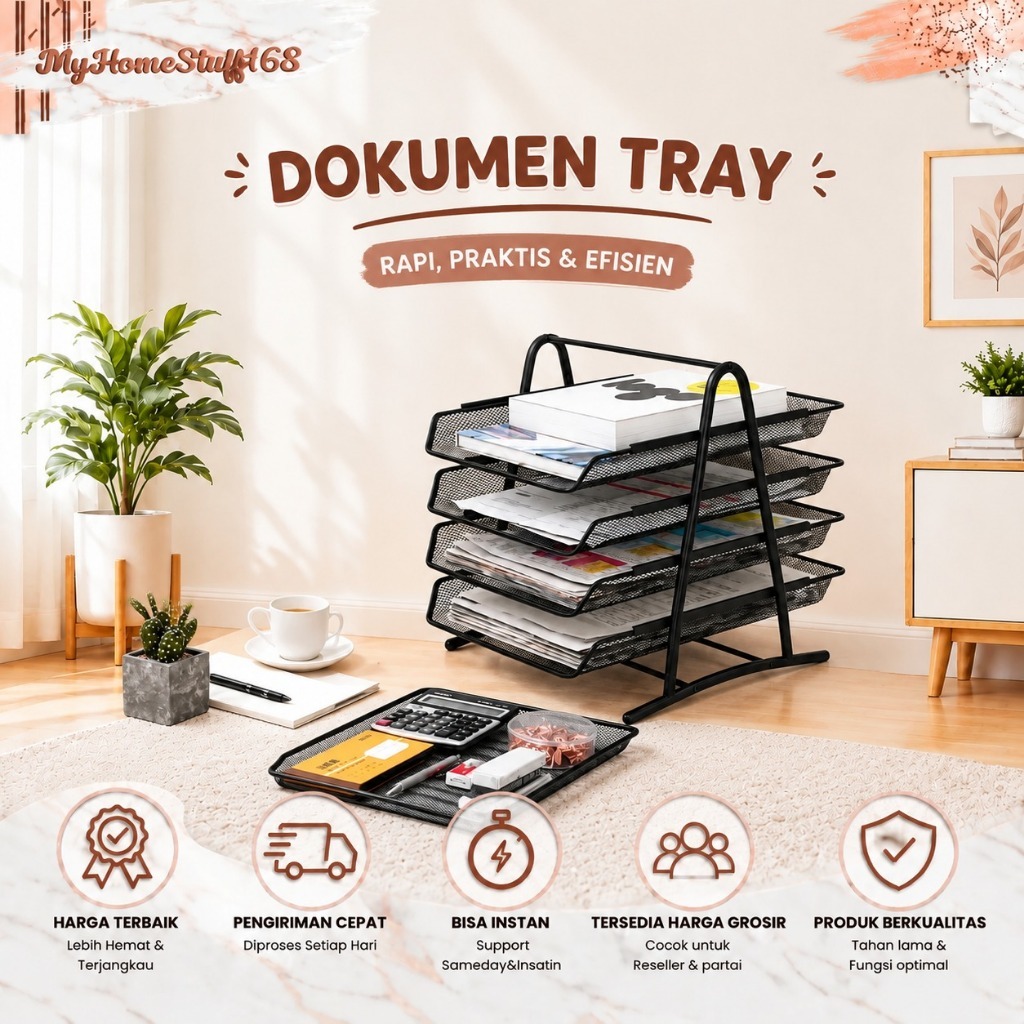 SHENAR RACK DOCUMENT TRAY 4 TINGKAT LATTE DOKUMEN KEEPER WARNA HITAM MURAH SERBAGUNA RAK DOKUMEN LAT