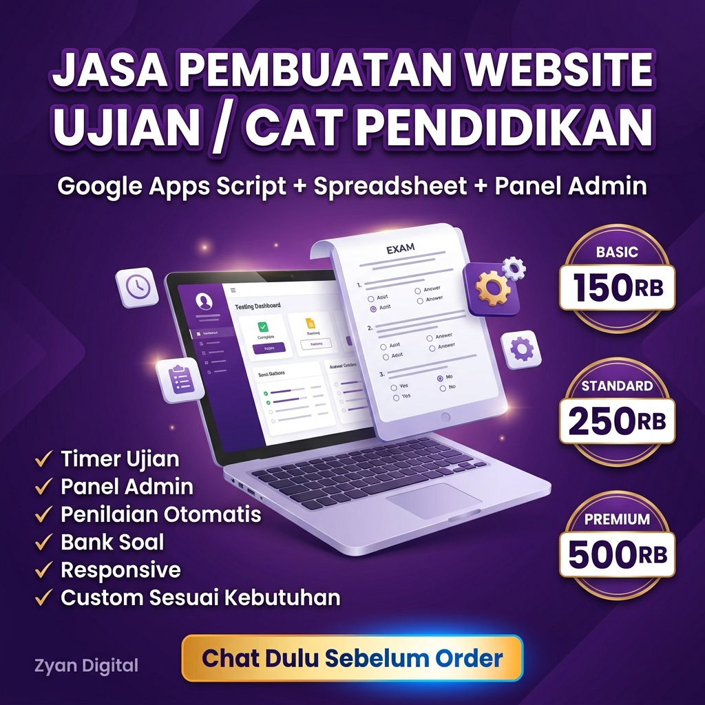 Jasa Pembuatan Website Ujian Online CAT + Panel Admin | Sekolah Kampus Bimbel | Zyan Digital