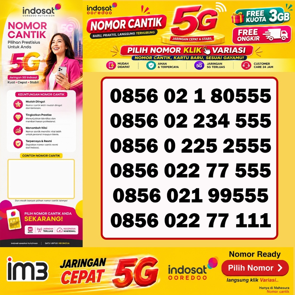 Nomor cantik Indosat ooredoo Support 5G Mudah Di Registrasi