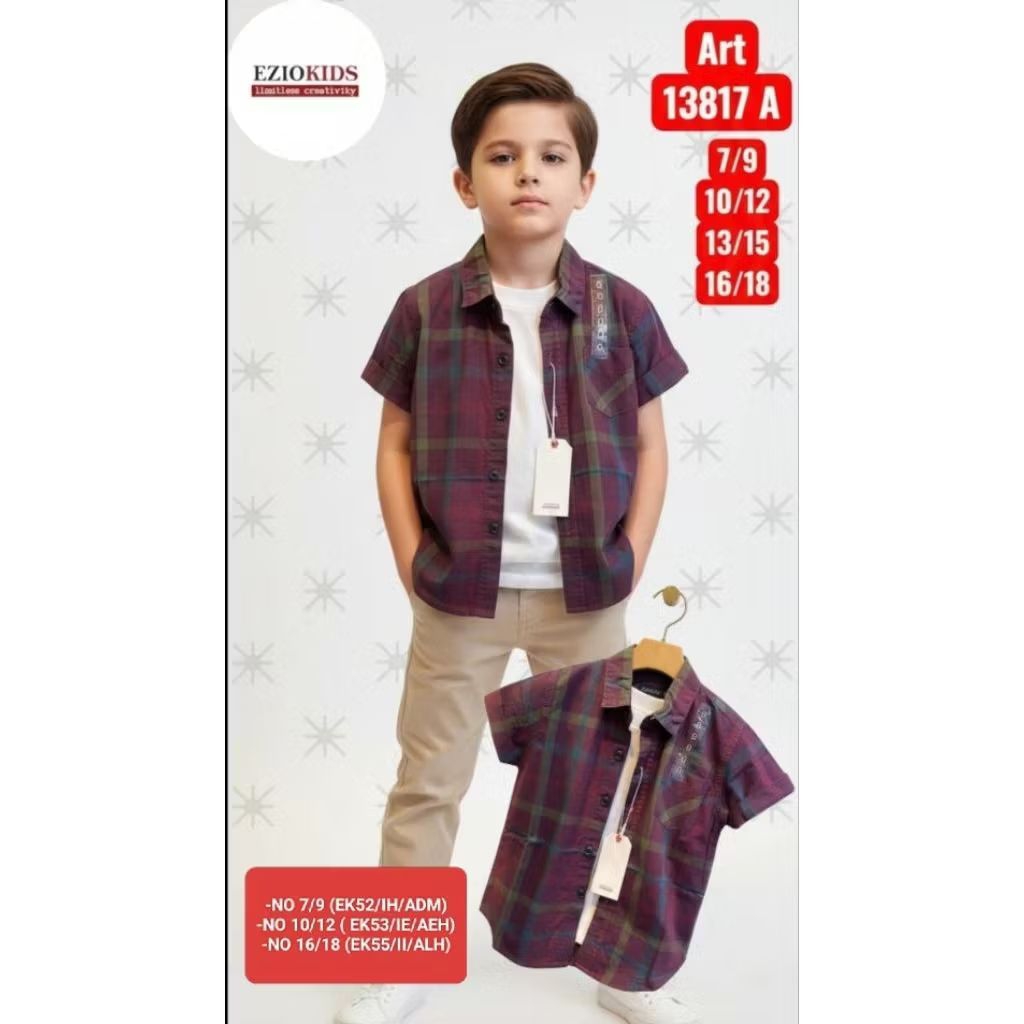 1-18 THN ,KEMEJA EZIO KIDS ,LENGAN PENDEK MOTIF KOTAK ,PREMIUM ORI