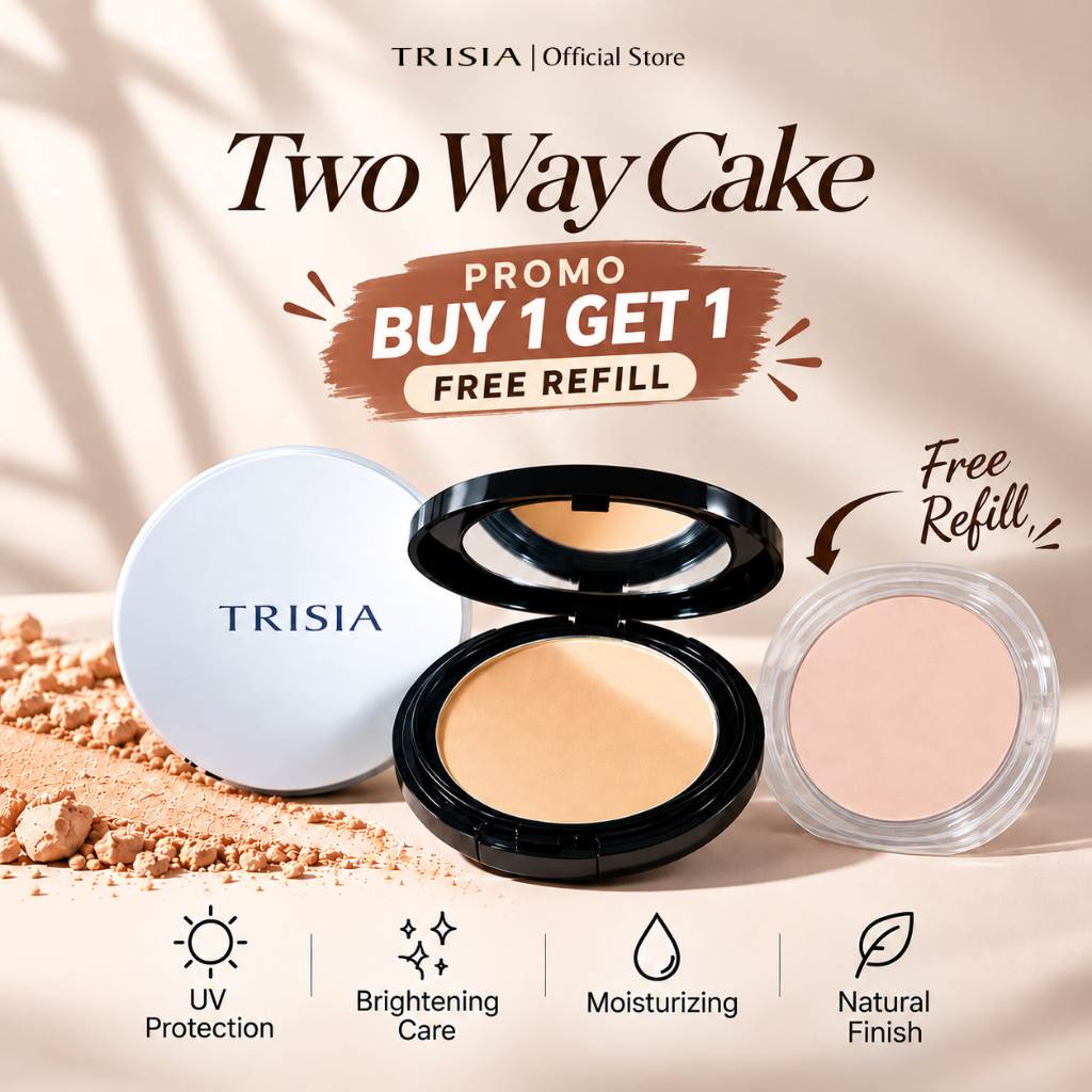 [Buy TWC Get free Refill] TRISIA Two Way Cake Pressed Powder - Natural White - Bedak Padat Compact T