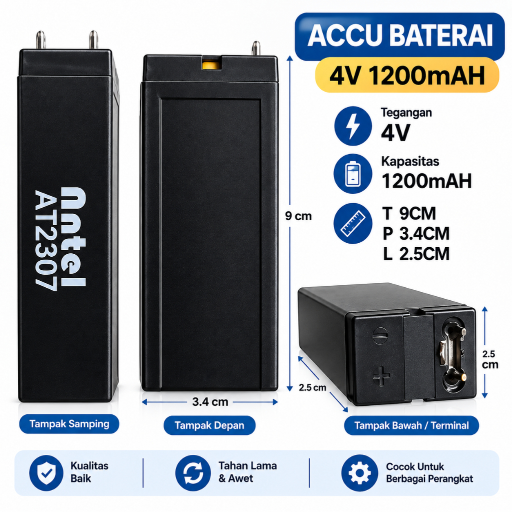 Baterai Accu 4V 1200mAh Rechargeable – Aki Lampu Emergency Senter Timbangan