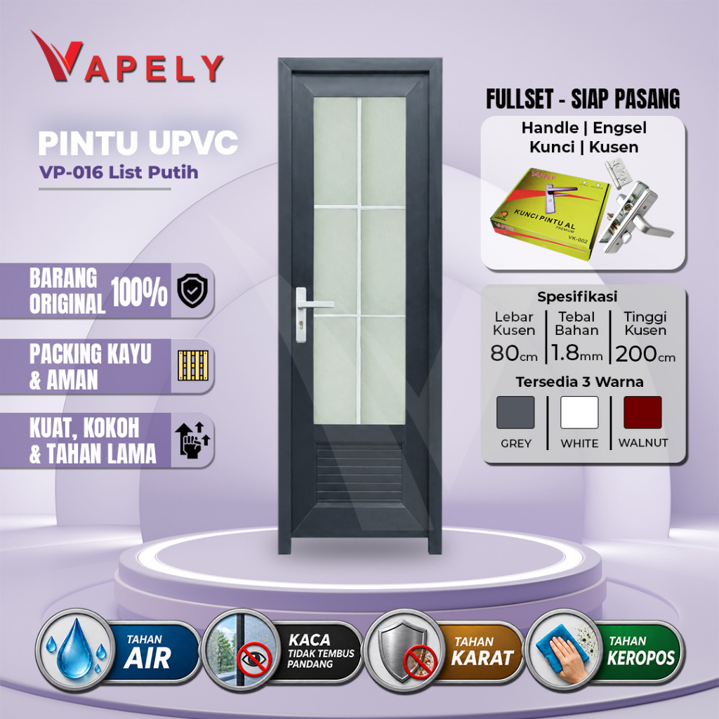 Pintu uPVC VAPELY VP-016 List Putih | Pintu Interior uPVC Minimalis Modern