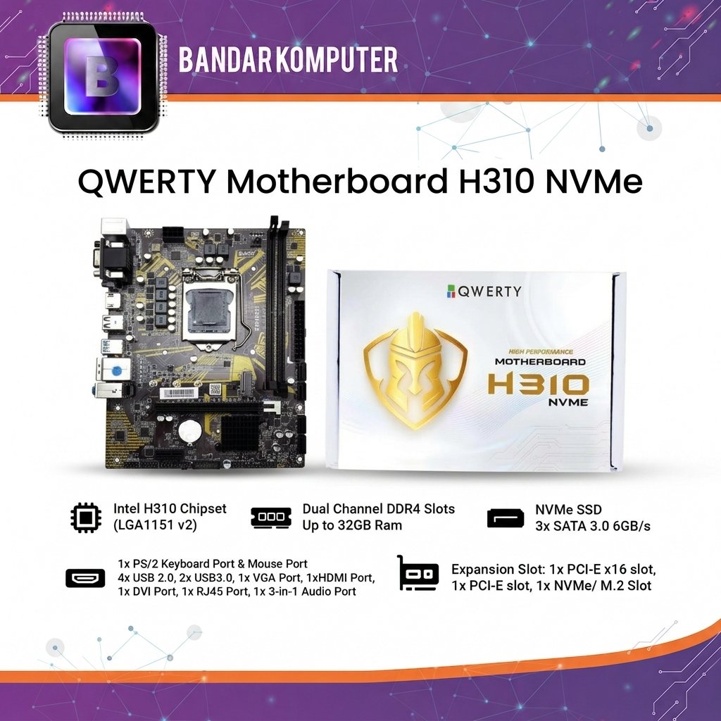QWERTY MOTHERBOARD H310 NVME DDR4 LGA SOCKET 1151 - MOBO H310 DDR4