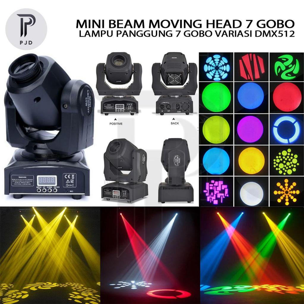 Mini Beam Moving Head Moving Beam Lampu Panggung 7 Gobo Variasi DMX512
