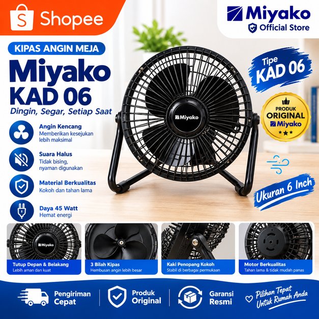 KIPAS ANGIN MIYAKO 6 INCH / DESK FAN KECIL MIYAKO KAD 06 GARANSI RESMI