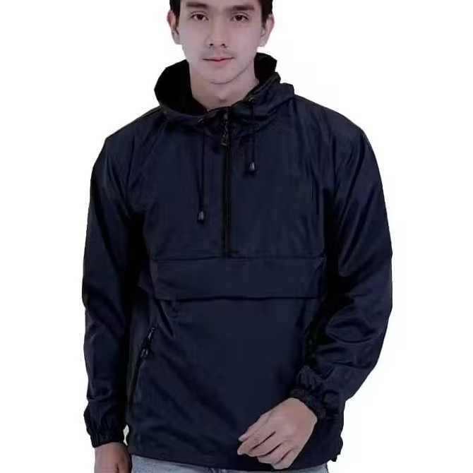 Jacket Cagoule Unisex Parasut Waterproof Taslan Motif Polos M L XL Hitam Navy