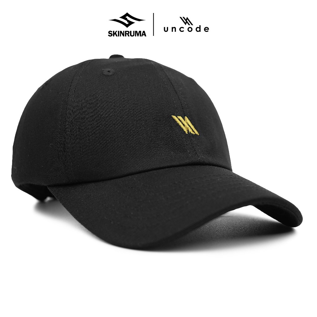 SKINRUMA X UNCODE Topi Baseball Polo Cap Basic Premium Pria Wanita Polos Hitam Gold / Bisbol Hat