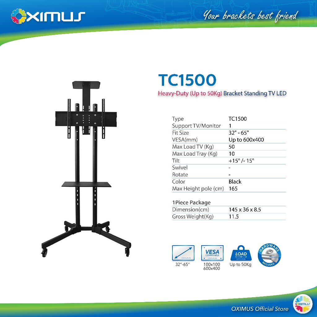 Bracket Standing LED TV Roda Portable 32-65 INCH OXIMUS TC1500 Optimalisasi Ruang dengan Bracket Sta