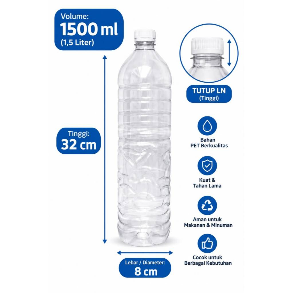 BOTOL AIR 1500 ML TUTUP LN / BOTOL PLASTIK / BOTOL AQUA 1500 ML