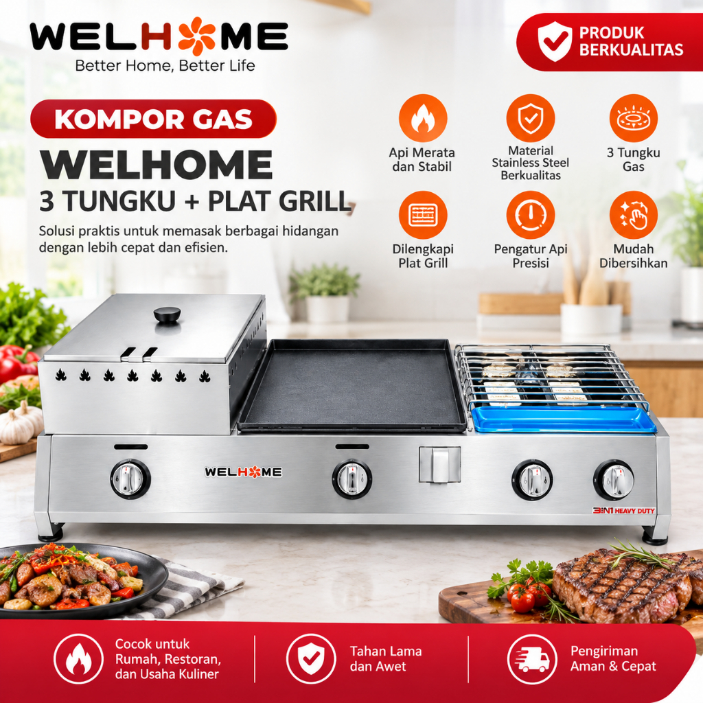 KOMPOR GAS WELHOME TEPANYAKI 3IN1 BN