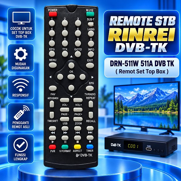 Remote Set Top Box RINREI DRN-511W 511A DVB T2 STB DVB TK Rinrei tanpa setting