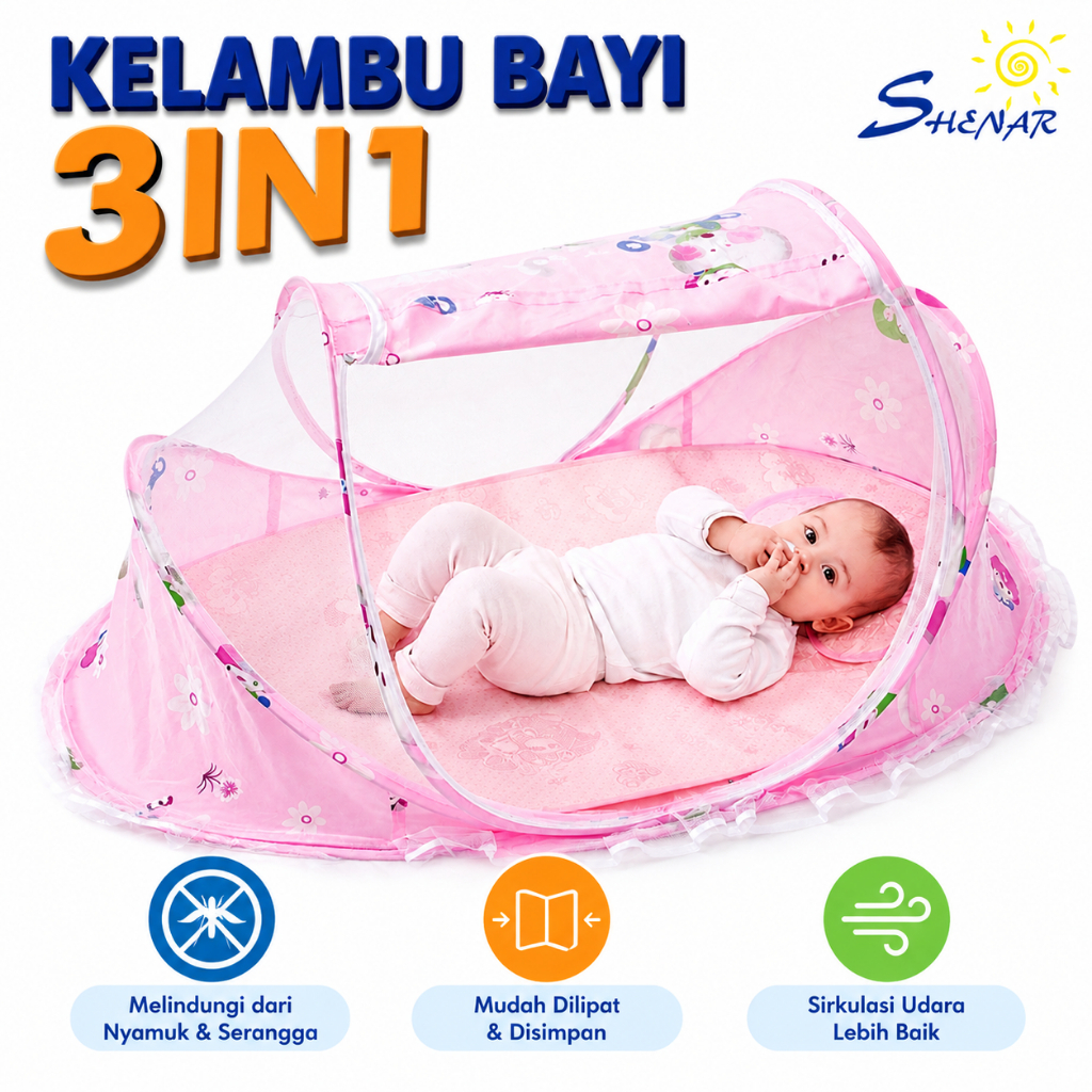 Kelambu Bayi Lipat Anti Nyamuk Portable Tenda Tempat Tidur Anak Kasur Tudung