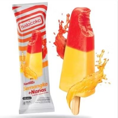 Es Krim Halocoko Kastil Es Krim/Ice Cream Halocoko Semangka + Nanas Es Pop berwarna merah kuning