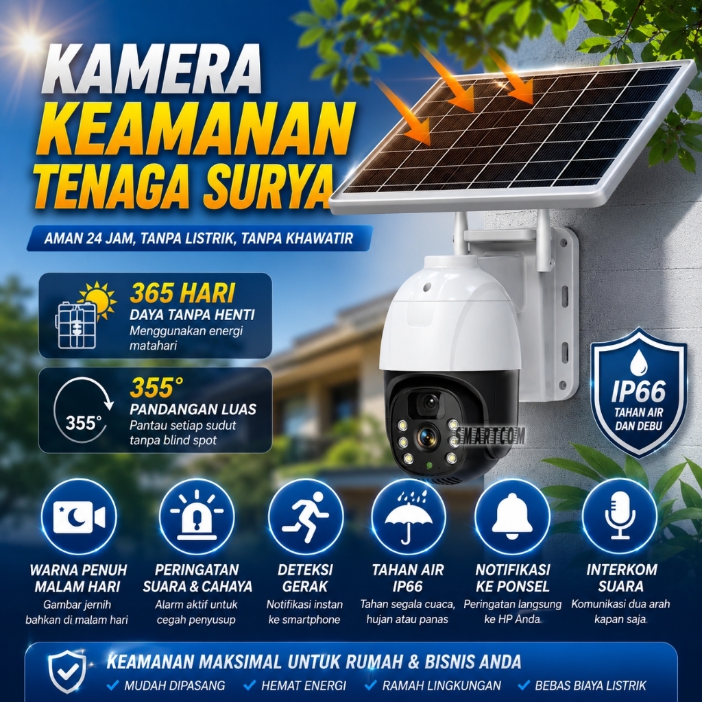 < SMARTCOM > Solar CCTV PTZ Camera Rechargeable Battery IP66 IP Camera Outdoor CCTV Tenaga Surya Ful