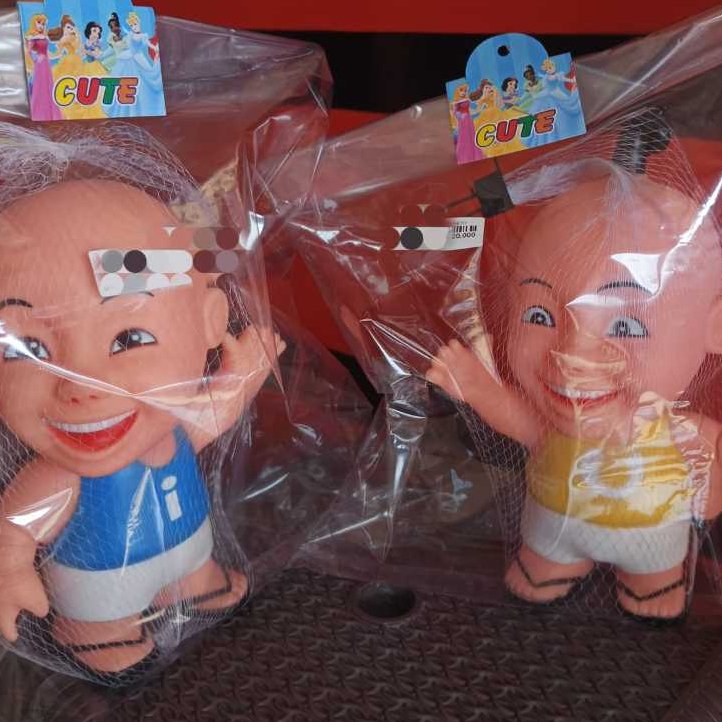 Mainan boneka karet ipin upin /mainan encit ada lampu ipin upin