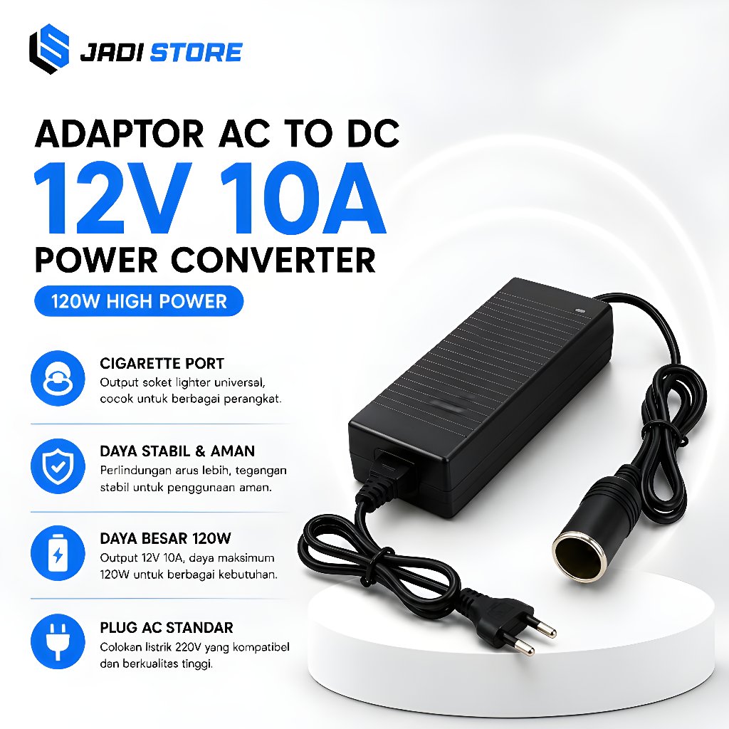 YASOKRO Adaptor Power Supply Converter AC to DC 12V 10A 120W AYD-12100 Colokan Lighter Mobil Charger