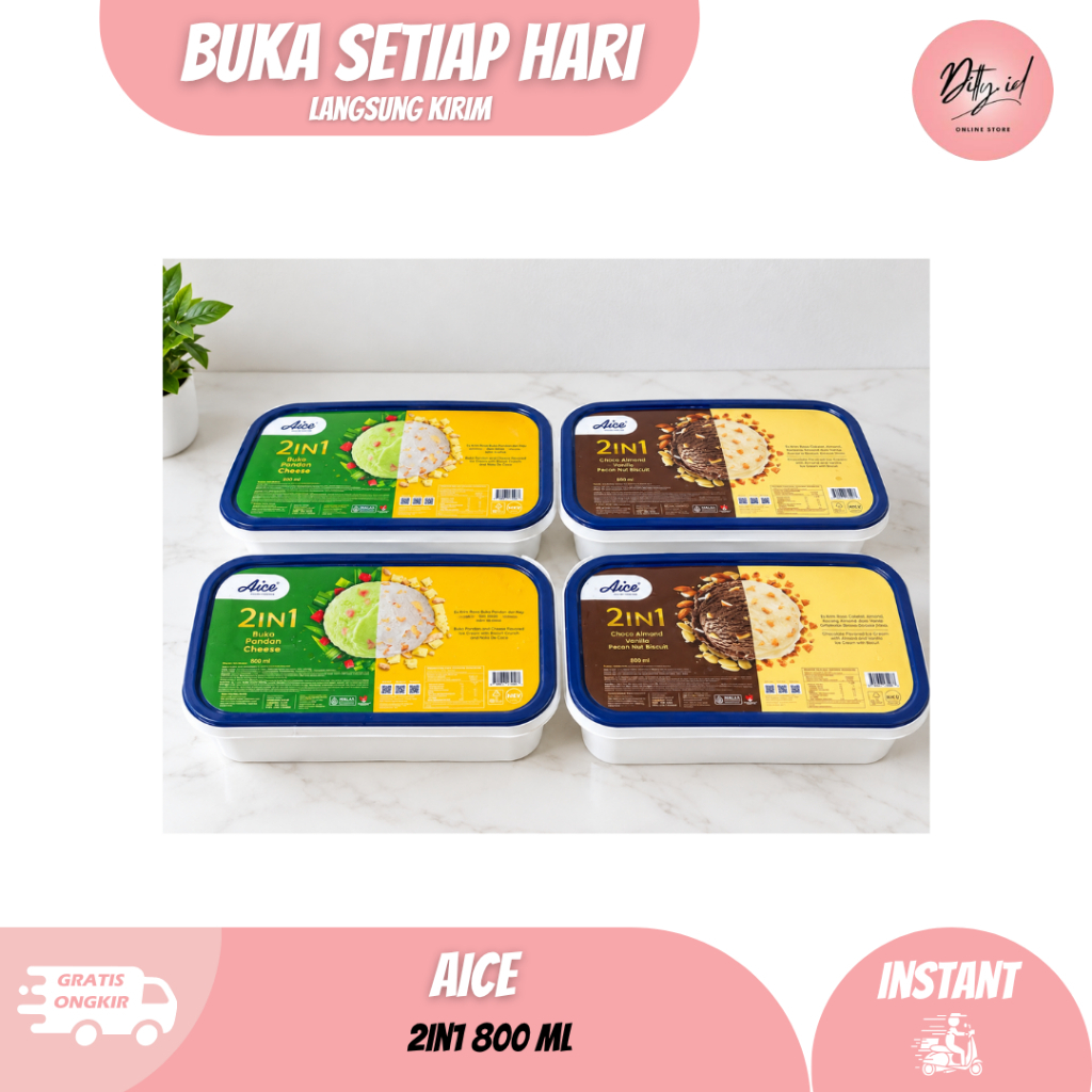 Es Krim Aice 2in1 Ice Cream Aice 800 ml Pandan Cheese / Choco Almond Vanilla Pecan Nut