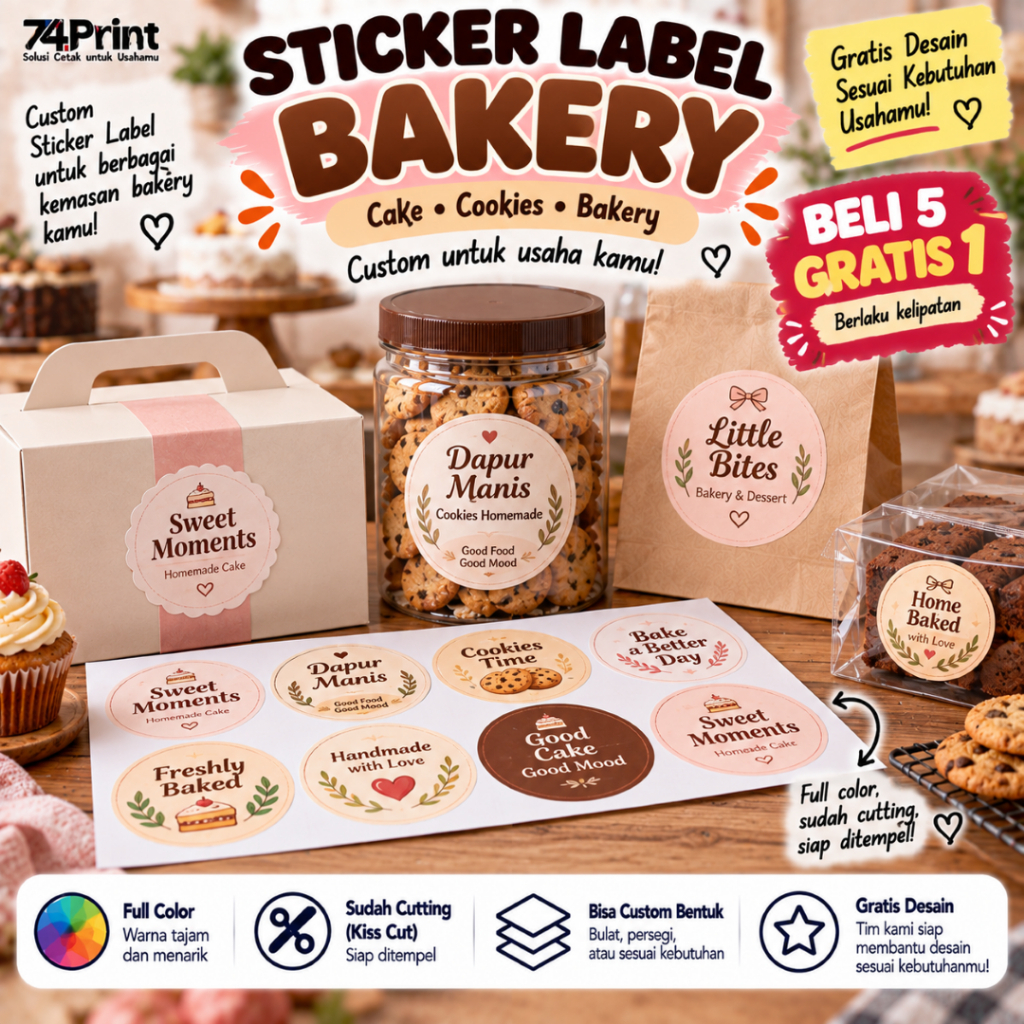 Sticker Label Bakery Custom | Stiker Cake Cookies Kemasan Box Logo Usaha + Gratis Desain