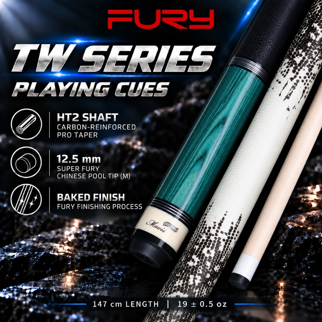 FURY TW Series Original Pool Cue – Stik Biliar/HT2 Shaft/12.5mm Super FURY Chinese Pool Tip (M)/Bake