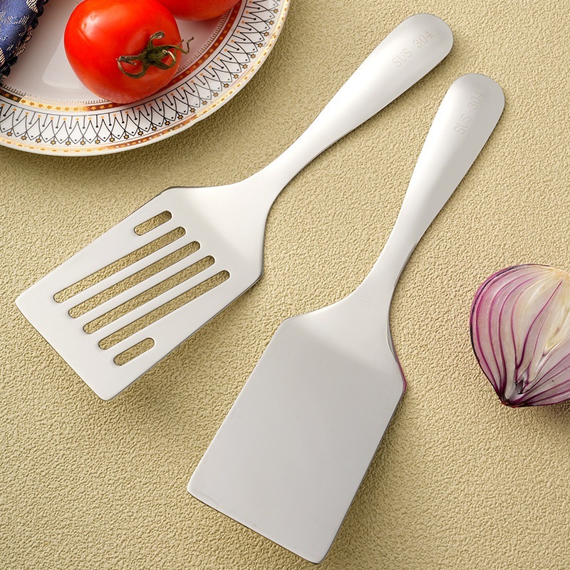 Sutil Masak SUS304 Stainless Steel, Spatula Goreng Steak & Teppanyaki, Sutil Berlubang & Sutil Polos