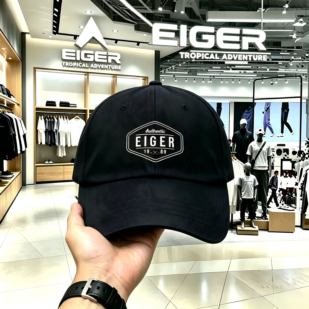 Topi baseball EIGER Authentic EIGER 19.89 warna hitam model dadakan kasual