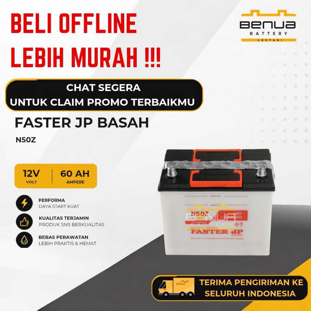 Aki Faster JP BASAH N50Z / Aki N 50Z / Aki Mobil 12V 60Ah Original Faster