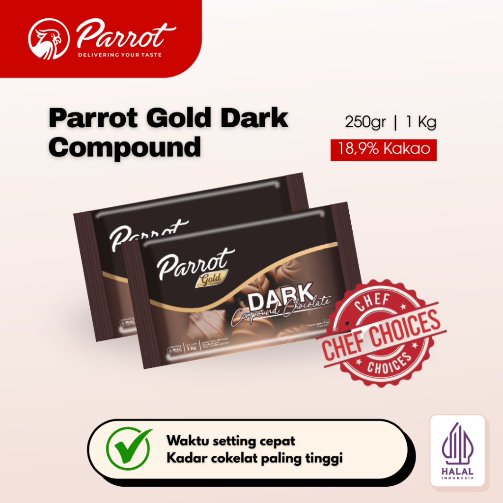 PARROT COKELAT GOLD DARK COMPOUND CHOCOLATE Dark Chocolate Cokelat Dark Premium Coklat Batang Coklat