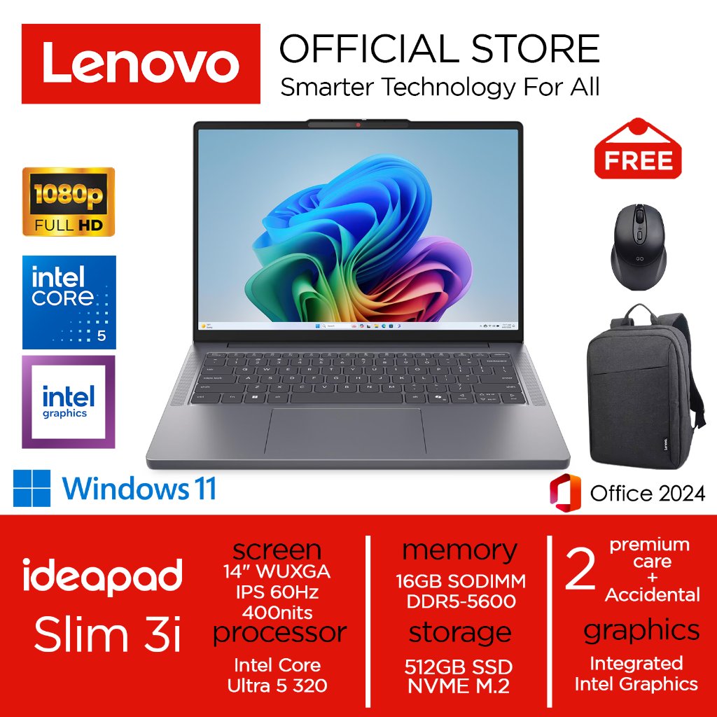 Lenovo Ideapad Slim 3i Core 5 320 512GB SSD 16GB WUXGA IPS Win11+OHS