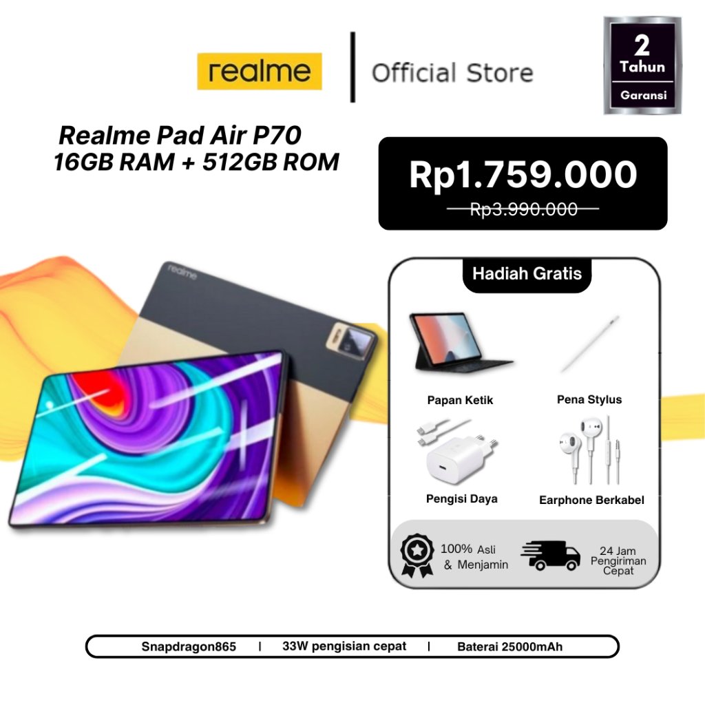 (BARU) Realme Pad X LITE Andriod Tablet Snapdragon 865 16GB + 512GB 11.2 Inch | Dual SIM WiFi 2.4/5G