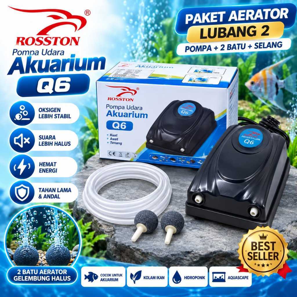 Mesin Gelembur Aerator Aquarium 2 Lubang - Rosston Q6 Rosston L2