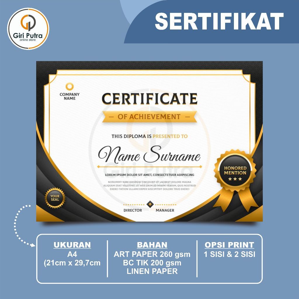 Cetak Sertifikat & Piagam / Sertifikat / Piagam