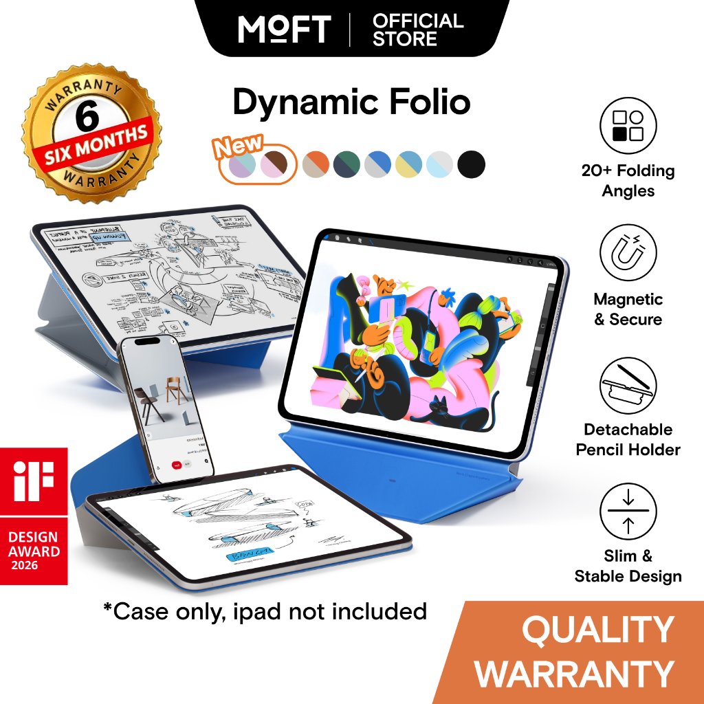 MOFT Dynamic Folio iPad Stand magnetig ipad tablet | 20+ Mode Multi Sudut 5 Mode Utama | MOVAS™ Taha