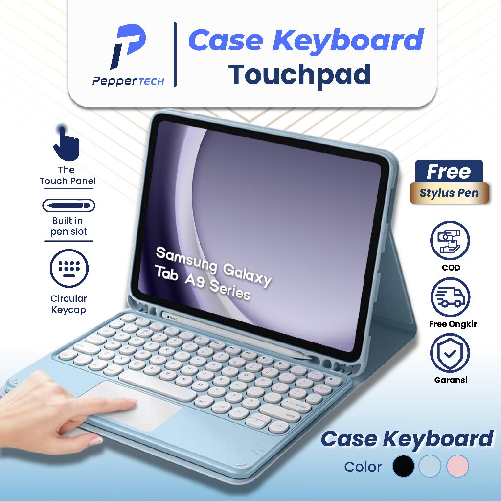 Peppertech Case Keyboard Samsung Tab A9 8.7 Inch 2023 Tab A11 8.7 Inch 2025 || Case Keyboard Wireles
