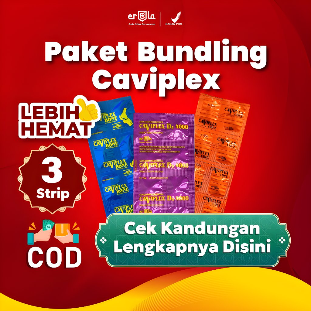 [PAKET BUNDLING CAVIPLEX] Caviplex Bone Strip + Caviplex CDEZ Strip + Caviplex D3 4000 IU Strip