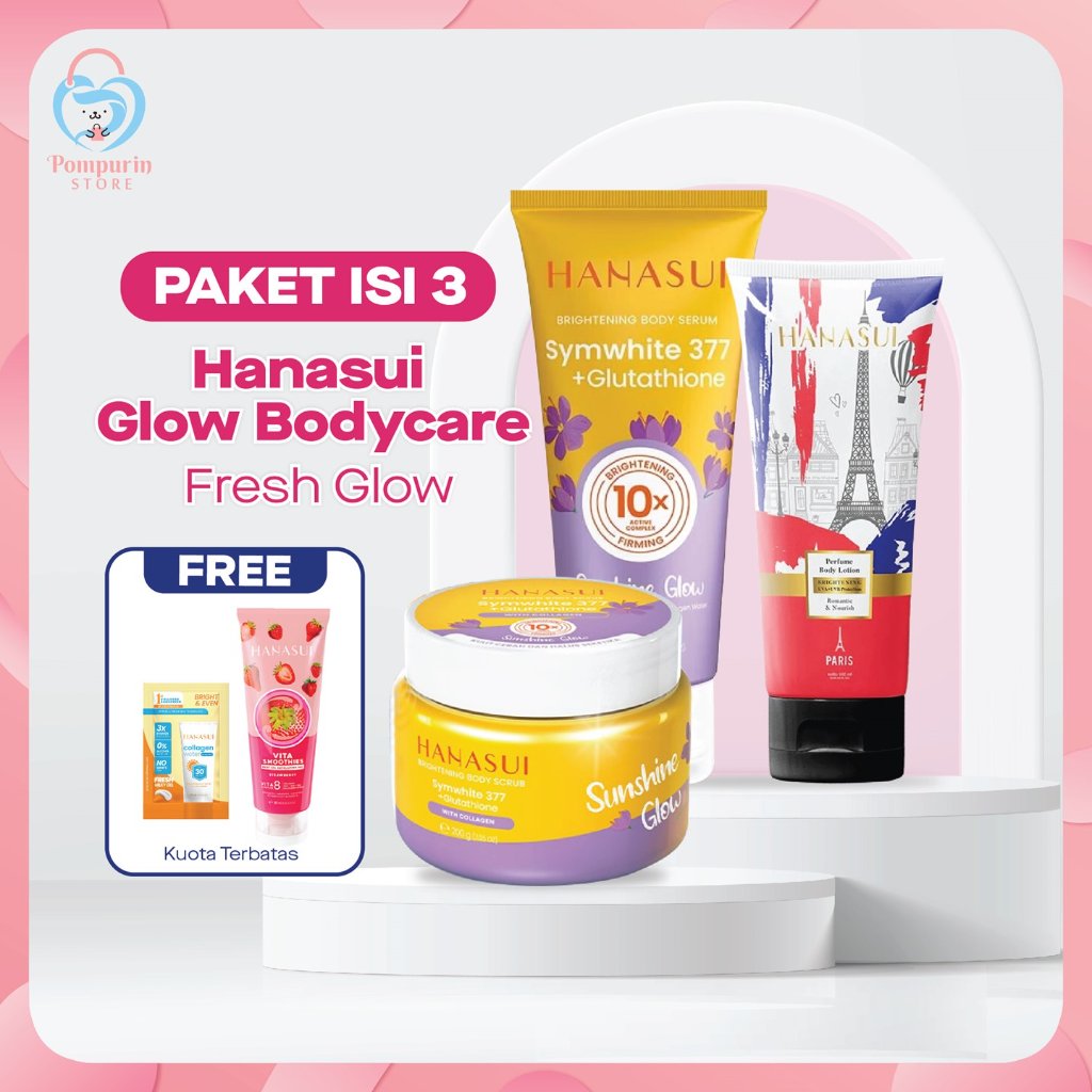 [BELI 3 DAPAT 5] Hanasui Glow Bodycare Fresh Glow - Lotion Paris / Body Serum Sunshine Glow / Body S