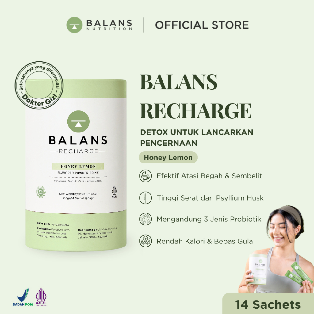 BALANS Recharge | Fiber & Probiotics Drink | Honey Lemon | Minuman Fiber dengan Psyllium Husk | Ting