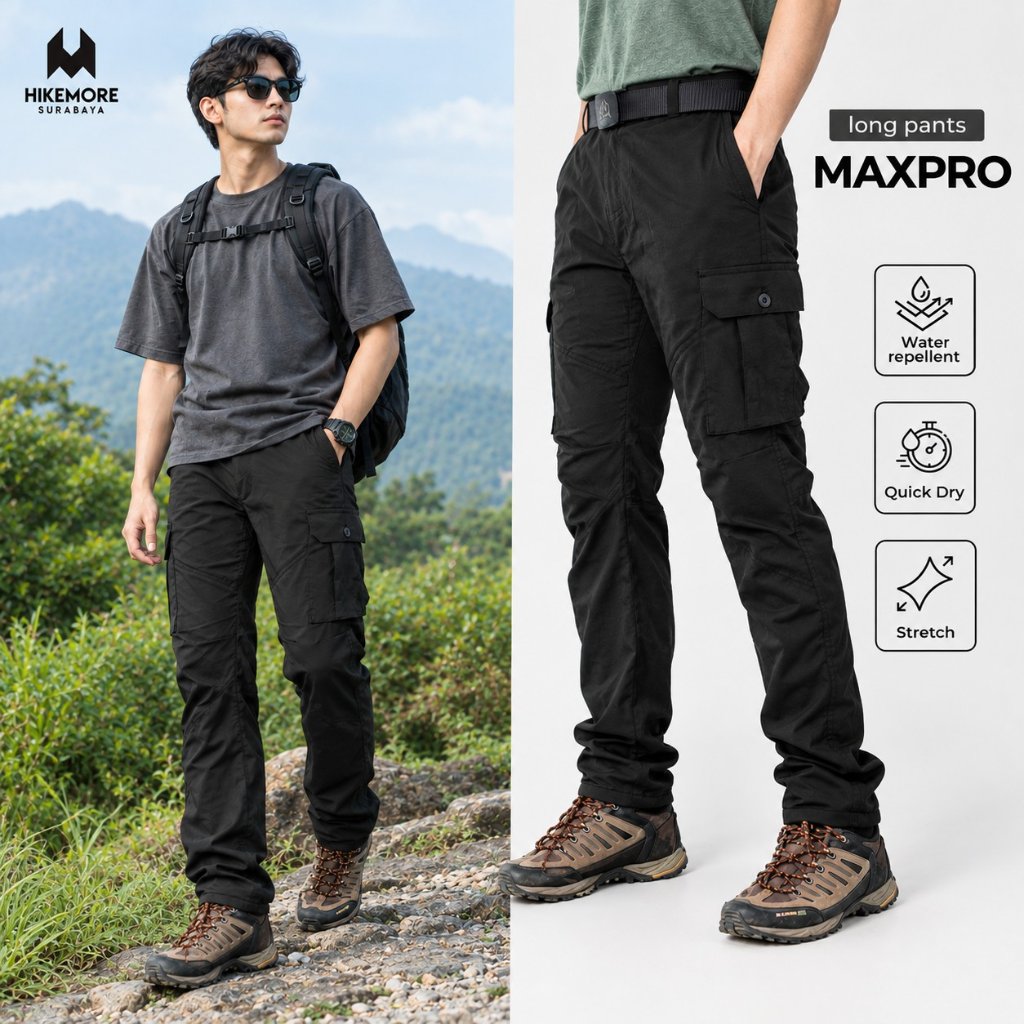 Celana Panjang Cargo MAXPRO Hiking Pria Wanita Quick Dry Semi Stretch Water Repellent Celana Gunung 