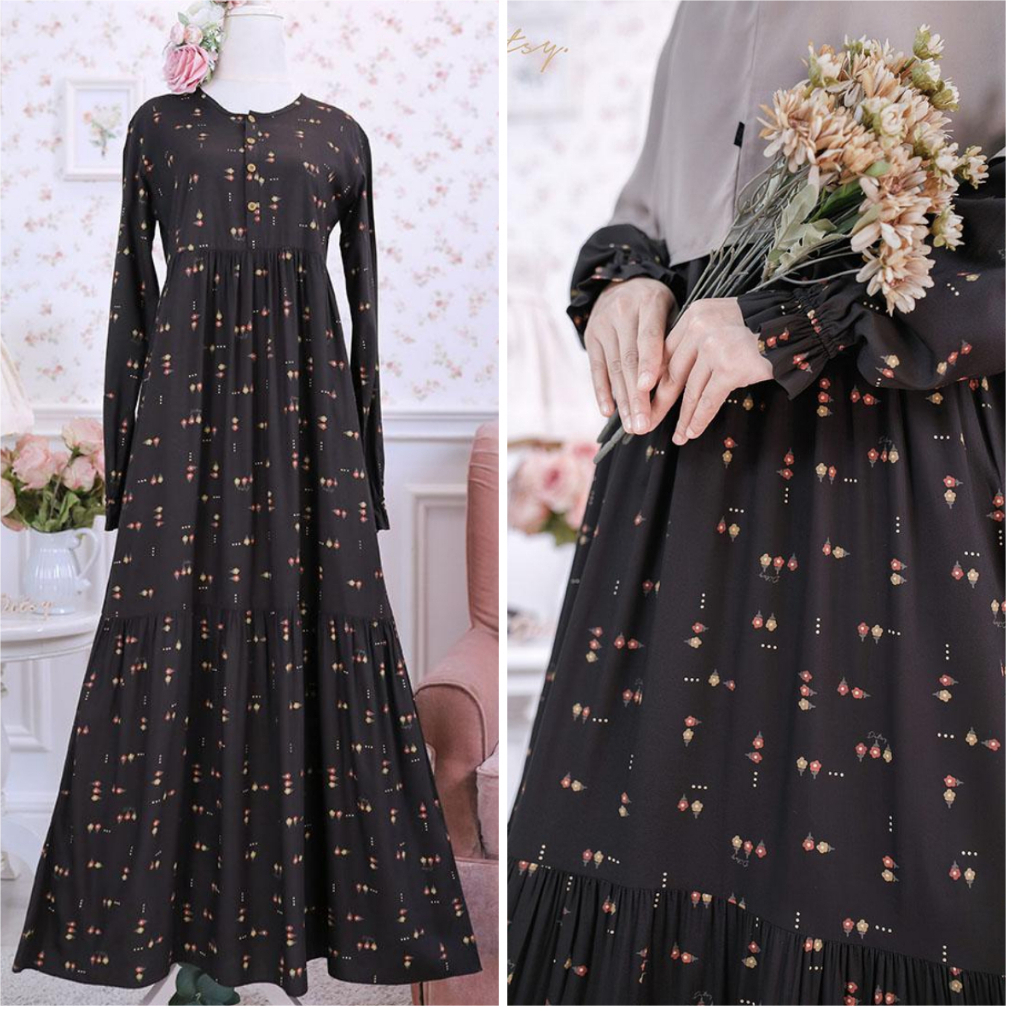 Ditsy Gamis Muslimah - DELILA BROWN XS S L XL