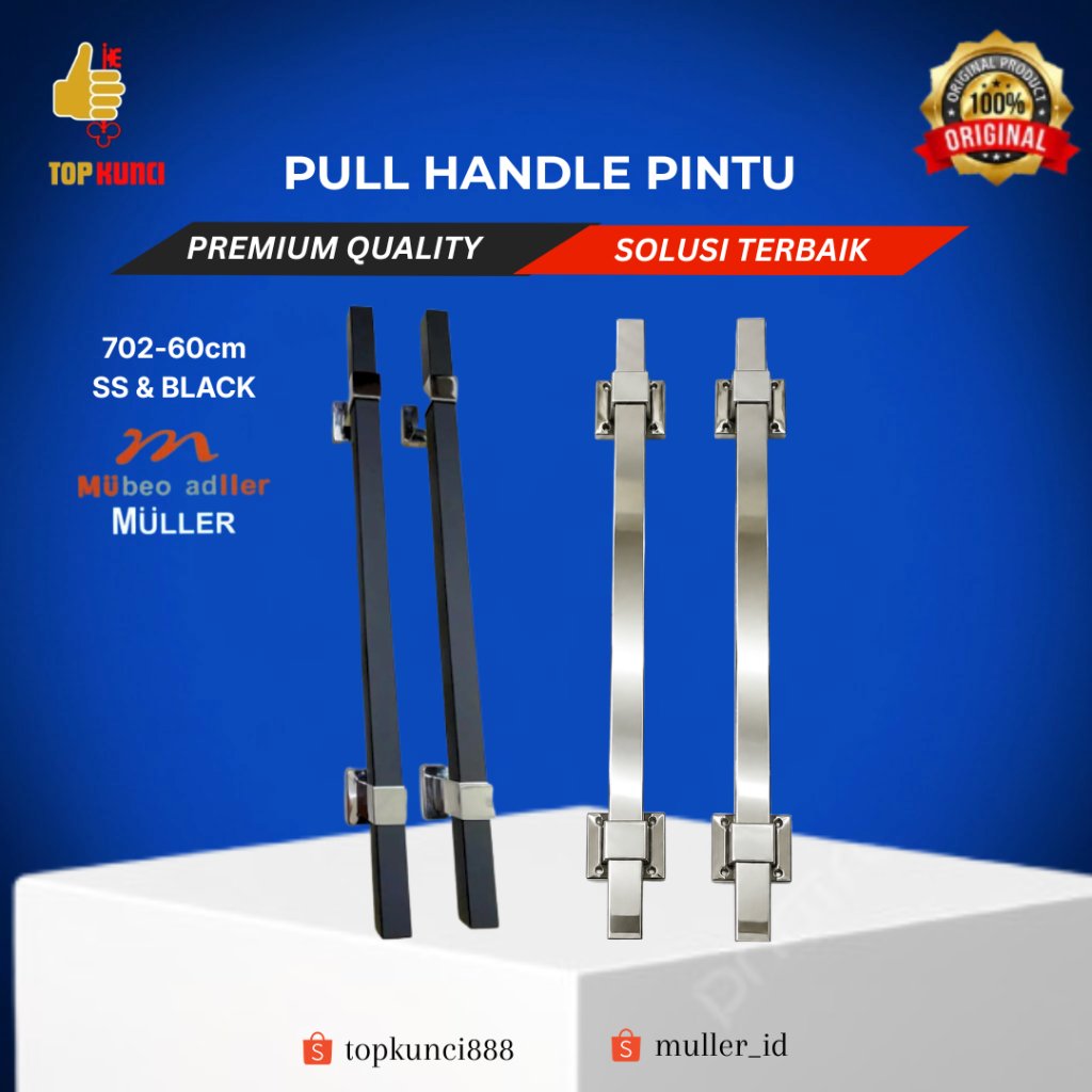 MULLER - Pull Handle 702-60 cm ss&black| Pull handle Pintu Utama Top Kunci
