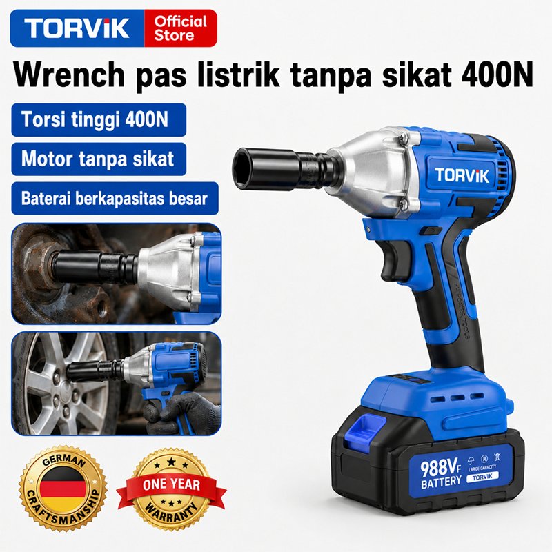 TORVIK Cordless Impact Wrench 400N Impact Baterai Lithium Electric 988V Kunci Wrench