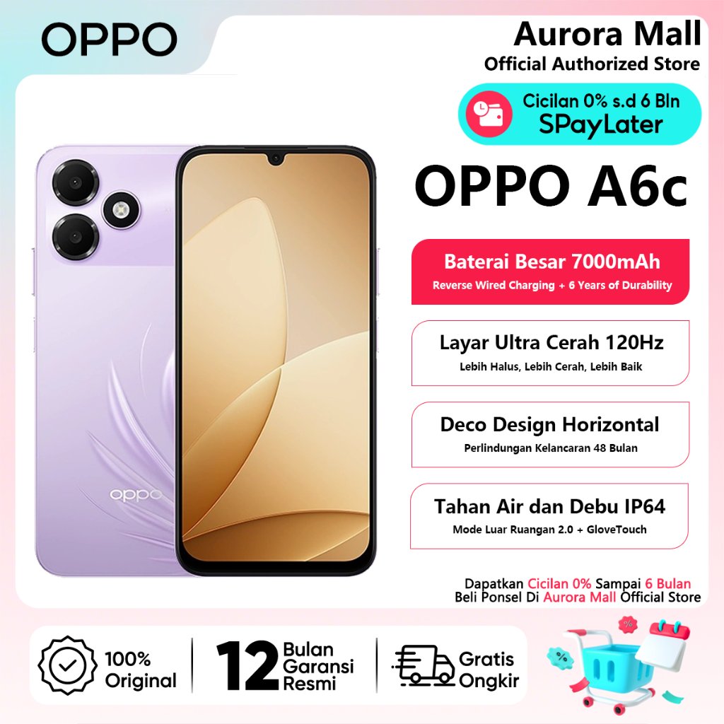 OPPO A6c 4/64GB (4GB+4GB Extended RAM) Garansi Resmi Indonesia Hp Android Murah Terbaru 2026 Ori COD