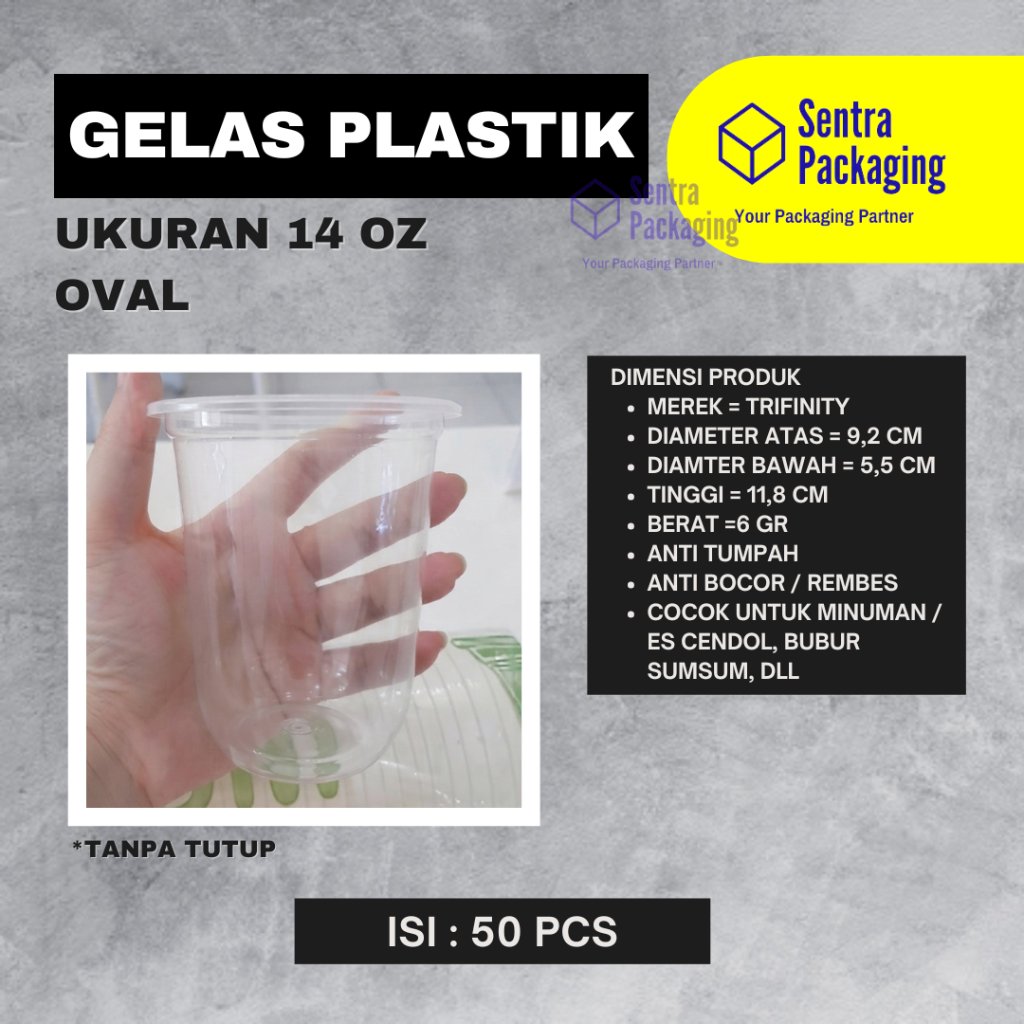Gelas Plastik Oval 14oz Polos 14 oz / Cup Pop Ice / Gelas Es Teh Jumbo / Es Teh Solo