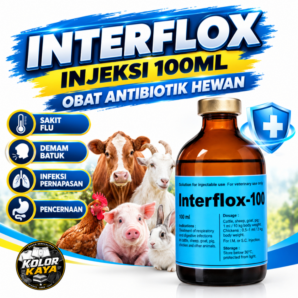 SEDIA INTERFLOX INJEKSI 100ML OBAT ANTIBIOTIK HEWAN SAKIT FLU DEMAM BATUK INFEKSI PERNAFASAN PENCERN
